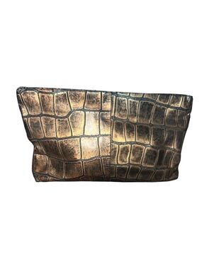Vintage Samir Bronze Croc Embossed Leather Clutch Shoulder Bag USA